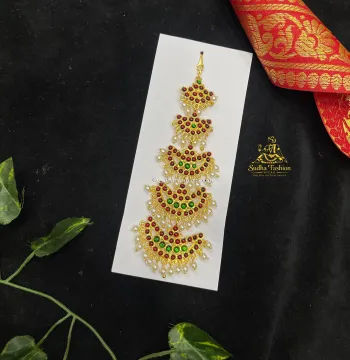 5 Step Chand Kundan Tika – Kuchipudi & Bharatanatyam Dance Tika | Gold Finish with Kemp Stones