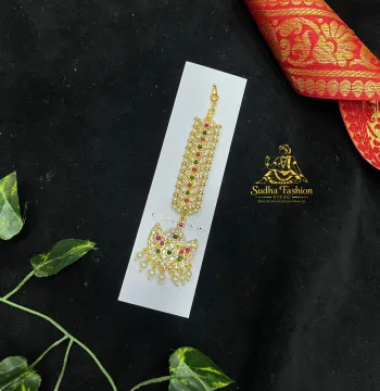 Multi Color Stone Tika – Kuchipudi & Bharatanatyam Dance Tika | Gold Finish with Kemp Stones