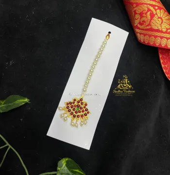 Beautiful Pearl Flower – Kuchipudi & Bharatanatyam Dance Tika | Gold Finish with Kemp Stones