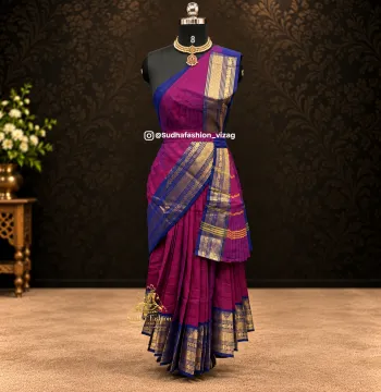Stitched Four Piece Premium Cotton Practice Saree – Purplish Pink - Handloom
