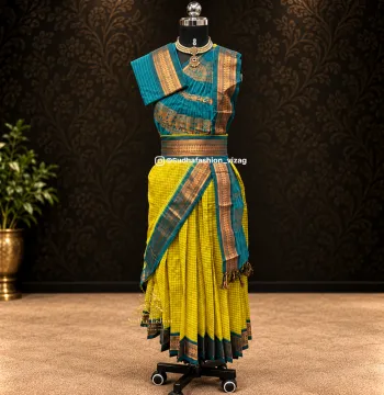 Stitched Five Piece Premium Cotton Practice Saree – Yellow - Handloom