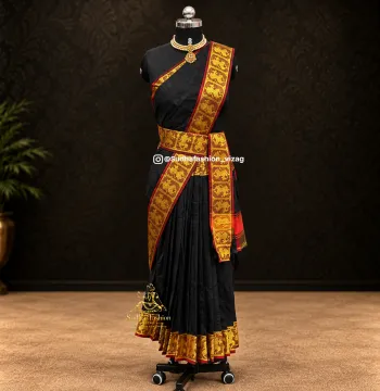 Pre-Stitched One Piece Cotton Practice Saree – Black Dancing Doll Border | Kuchipudi & Bharatanatyam