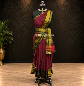 Pre-Stitched One Piece Cotton Practice Saree – Maroon with Plain Zari  | Kuchipudi & Bharatanatyam