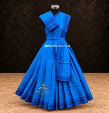 Kids 3 Piece Stitched Practice Saree – Blue Blue Plain Border | Kuchipudi & Bharatanatyam