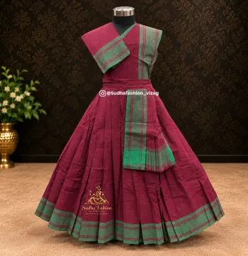 Kids 3 Piece Stitched Practice Saree – Maroon Plain Border | Kuchipudi & Bharatanatyam
