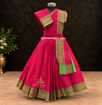 Kids 3 Piece Stitched Practice Saree – Red Green Plain Border | Kuchipudi & Bharatanatyam