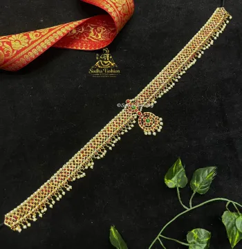 V Full Ruby Vadanam – Kuchipudi & Bharatanatyam Hip Belt | Gold Finish