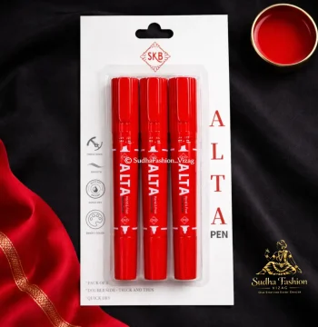 Alta Pen Set for Classical Dance – 3 Pens | Dual Nib Easy Apply Red Alta | Kuchipudi & Bharatanatyam