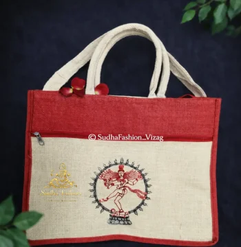 Natraj Dance Class Bag – Jute Bag for Kuchipudi & Bharatanatyam | Red & White