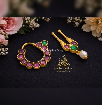 Nattu Bulak – Premium Copper Base Classical Dance Nose Pin | Kundan & Pearl | Kuchipudi Bharatanatyam