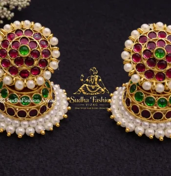 Jhumka Earrings – Premium Copper Base Classical Dance Earrings | Kundan & Pearl | Kuchipudi Bharatanatyam