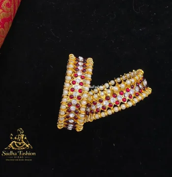 3 Line Kemp & White Bangles – Kuchipudi & Bharatanatyam Dance Bangles | Gold Finish with Kemp & White Stones
