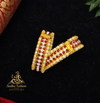 3 Line Kemp & White Bangles with Screw – Kuchipudi & Bharatanatyam Dance Bangles | Gold Finish with Kemp & White Stones