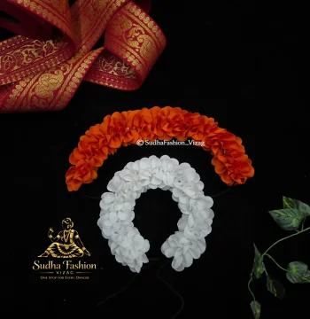 Petal Cut White & Orange Flowers – Classical Dance Hair Flowers | 12 Inch | Kuchipudi & Bharatanatyam