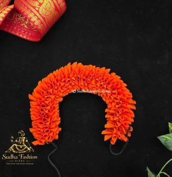 D Cut Orange Cloth Flowers – Classical Dance Hair Flowers | 12 Inch | Kuchipudi & Bharatanatyam