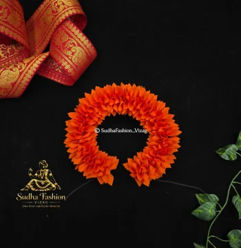 Laser Cut Orange Flowers – Classical Dance Hair Flowers | 16 Inch | Kuchipudi & Bharatanatyam