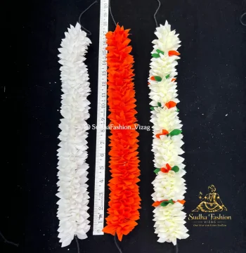 Laser Cut White, Orange & Multi Flowers – Classical Dance Hair Flowers | 16 Inch | 3 String Set | Kuchipudi & Bharatanatyam