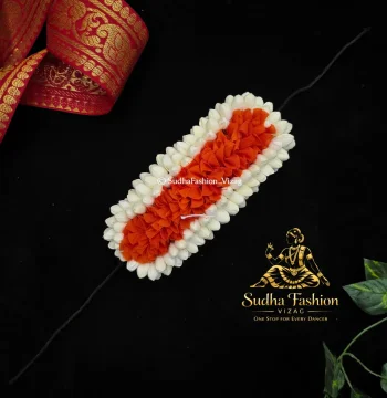 White Paper Jasmine & Orange Cloth Flowers – Classical Dance Hair Flowers | Kuchipudi & Bharatanatyam