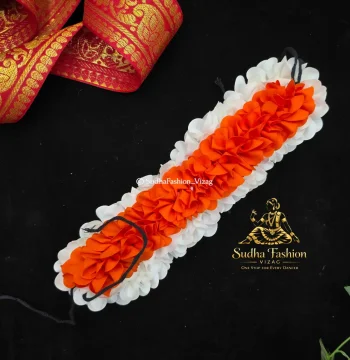 Cloth White & Orange Petal Cut Flowers – Classical Dance Hair Flowers | 1 Set | Kuchipudi & Bharatanatyam