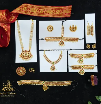 Soundarya Pearl Kids Dance Jewelry Set – Complete 10-Piece Set for Kuchipudi & Bharatanatyam | Gold Finish