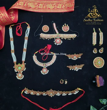 Flower Multi Kids Dance Jewelry Set – Complete 10-Piece Set for Kuchipudi & Bharatanatyam | Gold Finish
