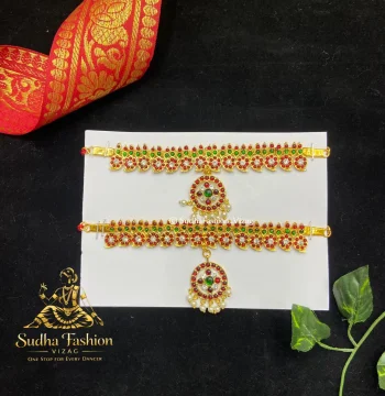 Mango Multi Baju Bandh – Kuchipudi & Bharatanatyam Arm Band | Gold Finish with Multi-Color Stones