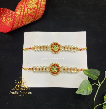 Pearl with Small Kundan Round Baju Bandh – Kuchipudi & Bharatanatyam Arm Band | Gold Finish