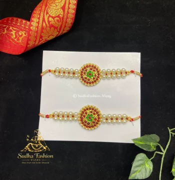 Pearl with Kundan Round Baju Bandh – Kuchipudi & Bharatanatyam Arm Band | Gold Finish