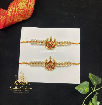 Pearl with Small Kundan Chand Baju Bandh – Kuchipudi & Bharatanatyam Arm Band | Gold Finish