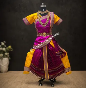 Readymade Kuchipudi 6 Piece Dance Dress – Yellow & Pink | Sizes 24 to 42