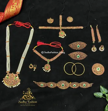Kemp Stone Dance Jewelry Set – 10 Piece Classical Dance Jewellery for Kuchipudi & Bharatanatyam