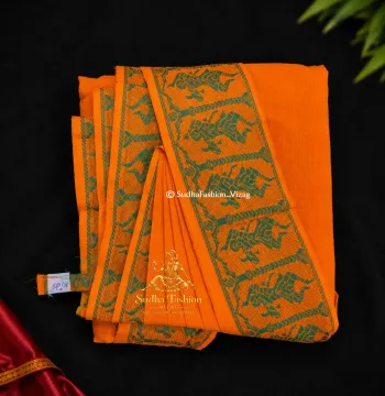 Kids Kuchipudi & Bharatanatyam Pre-Stitched One Piece Cotton Practice Saree – Orange & Green Dancing Doll