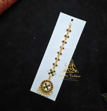 Multicolour Special Chain Tika – Kuchipudi & Bharatanatyam Dance Tika | Gold Finish with Multi-Color Stones