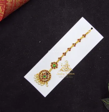 Kemp Special Chain Double Pendant Tika – Kuchipudi & Bharatanatyam Dance Tika | Gold Finish with Kemp Stones