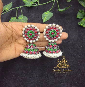 Black Multi Color Jhumka Buttalu – Kuchipudi & Bharatanatyam Dance Earrings | Black Finish with Multi-Color Stones