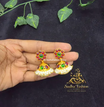 Small Kemp & Green Buttalu – Kuchipudi & Bharatanatyam Dance Earrings | Gold Finish with Kemp & Green Stones