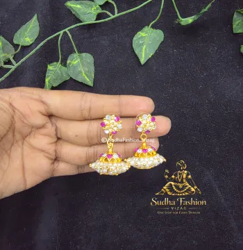 Small Pink & White Buttalu – Kuchipudi & Bharatanatyam Dance Earrings | Gold Finish with Pink & White Stones