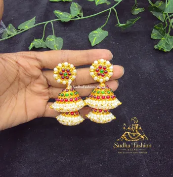 Small Multi Double Step Big Stud Buttalu – Kuchipudi & Bharatanatyam Dance Earrings | Gold Finish