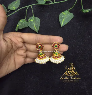 Multi Color Pearl Buttalu – Kuchipudi & Bharatanatyam Dance Earrings | Gold Finish with Multi-Color Stones & Pearls
