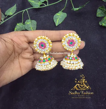 3 Line Multi Buttalu – Kuchipudi & Bharatanatyam Dance Earrings | Gold Finish with Multi-Color Stones