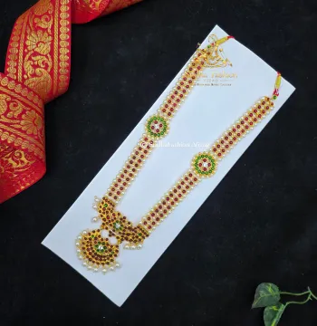 Kemp & Sun Haram – Kuchipudi & Bharatanatyam Long Necklace | Gold Finish with Kemp Stones